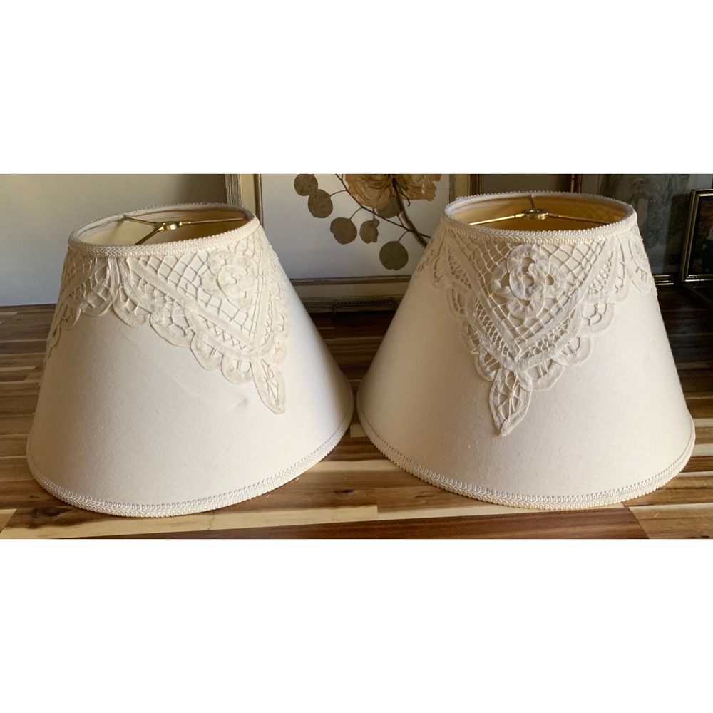 Vintage Lace Lamp Shades Set of 2 Cream Floral Cottagecore Whimsigoth Retro 90s